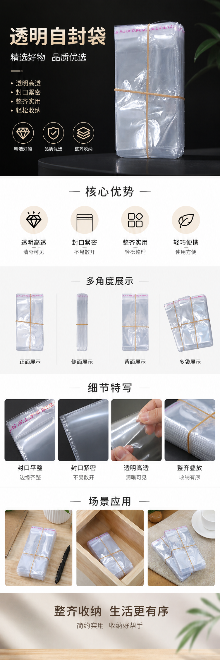透明塑料袋堆叠式 橡皮筋捆扎便携收纳袋详情1