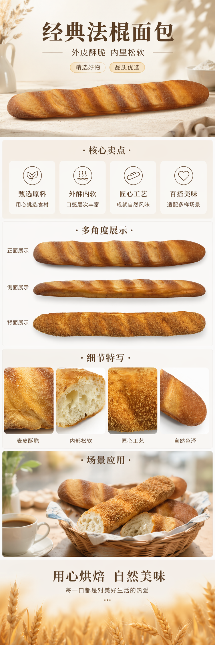 金黄色法棍面包 表面条纹烤痕粗粒糖霜 pic 1