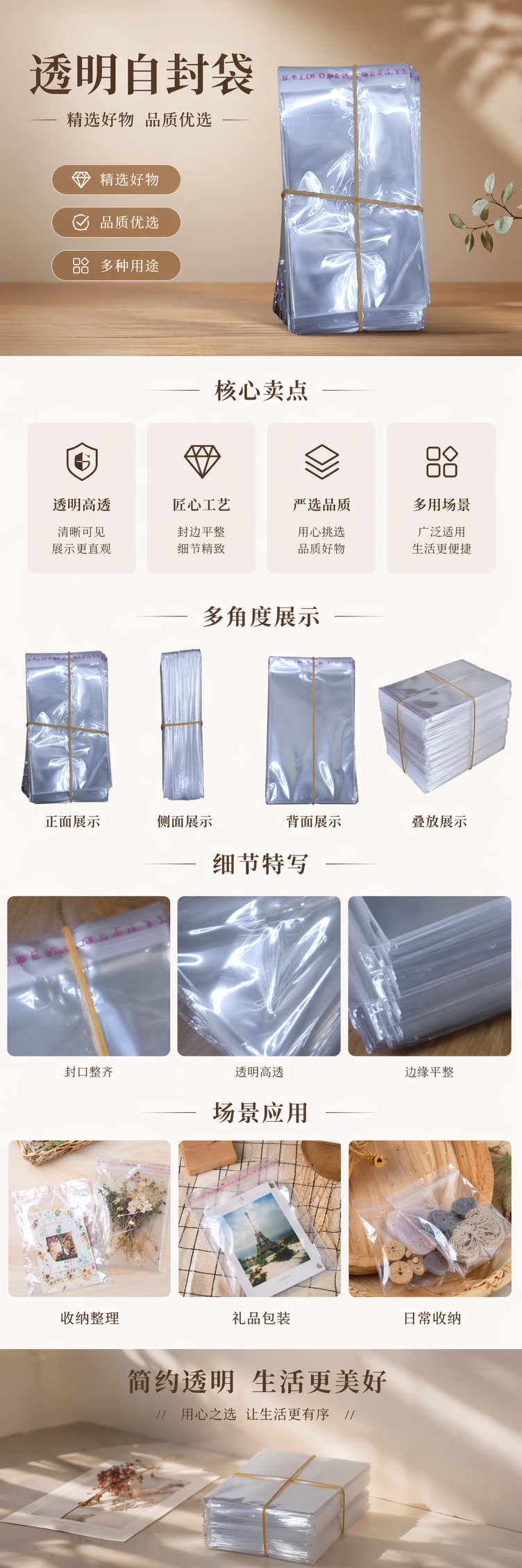 透明塑料袋堆叠式设计 黄色橡皮筋固定 100只/包厨房收纳用 pic 1