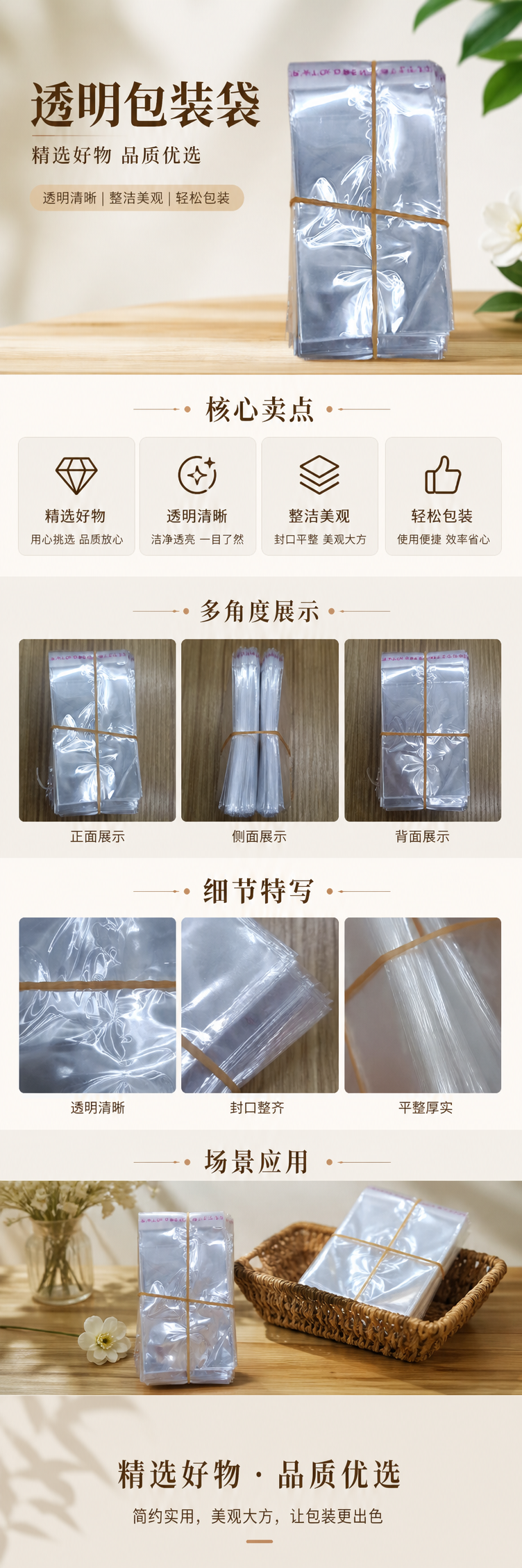 透明塑料袋堆叠装黄色橡皮筋捆扎食品级加厚家用保鲜收纳 pic 1