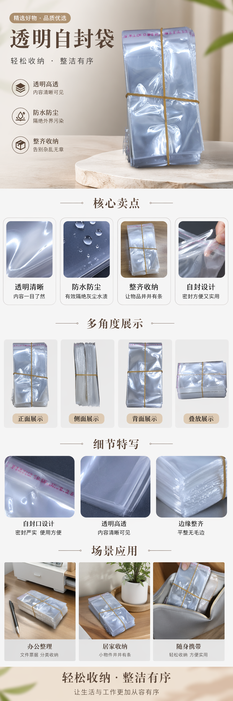 透明PVC堆叠塑料袋 橡皮筋捆扎便携装详情1