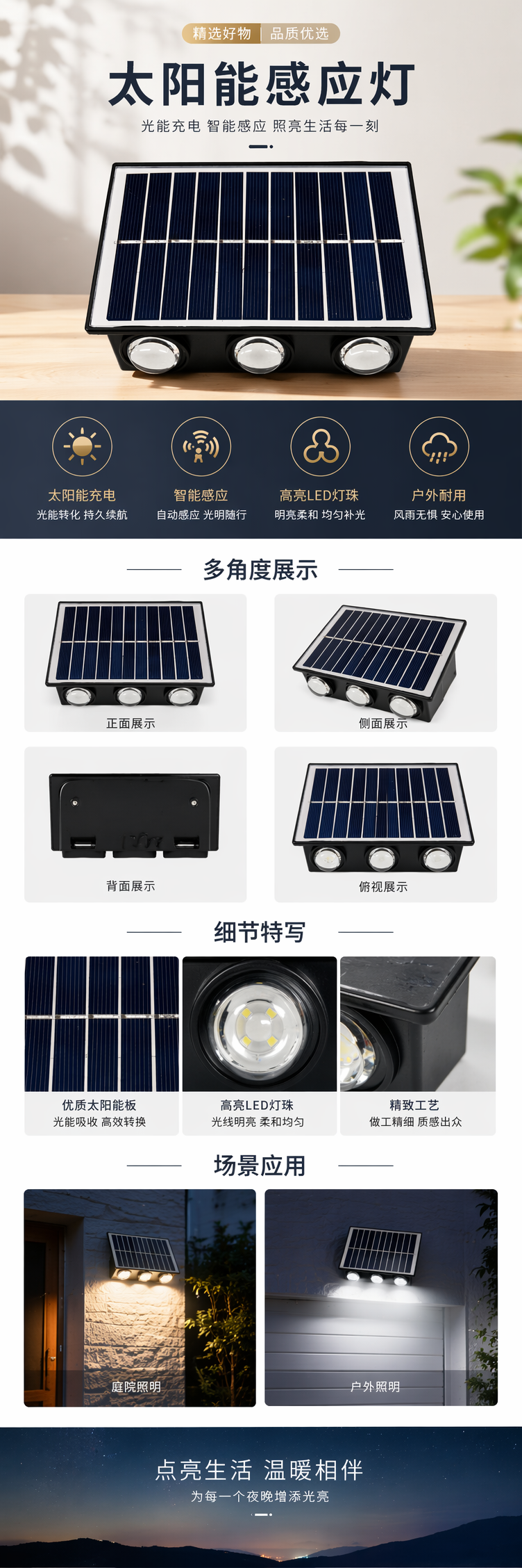 黑色便携式太阳能照明灯含太阳能板庭院灯 pic 1