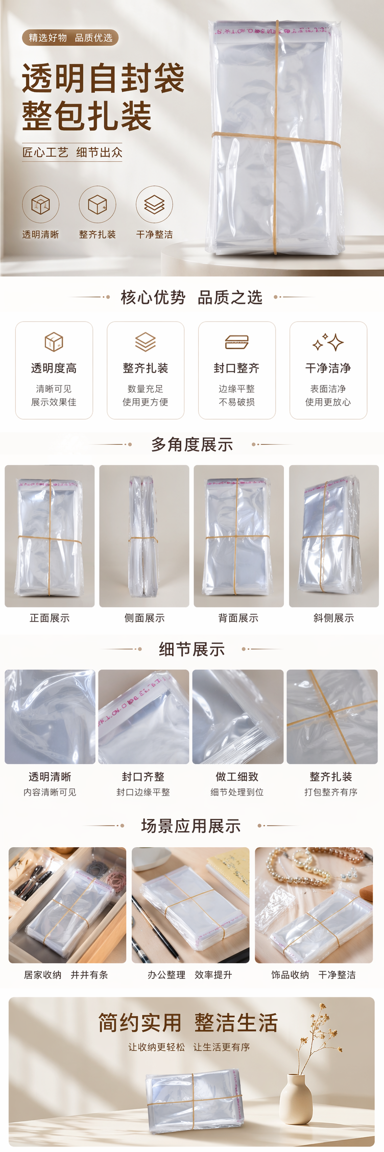 透明塑料袋堆叠收纳套装 橡皮筋固定便携装 家用厨房办公通用 pic 1