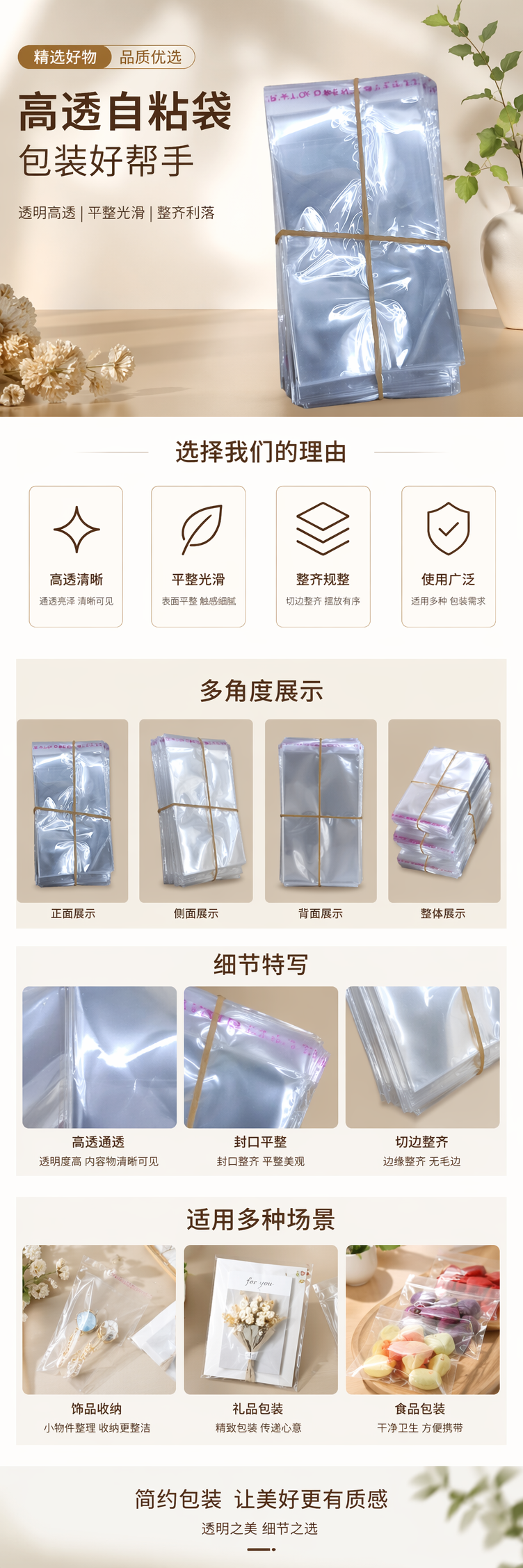 透明塑料袋堆叠捆扎专用加厚防撕拉伸袋 pic 1