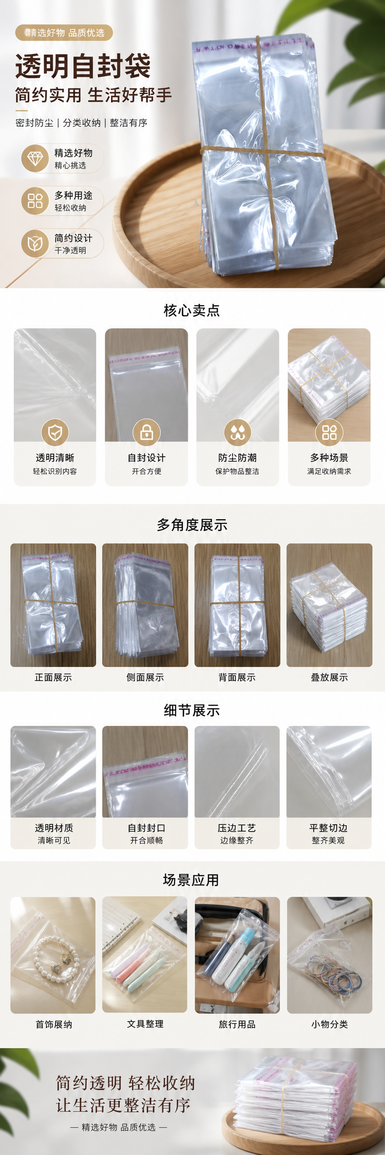透明塑料袋堆叠装 黄色橡皮筋捆扎 家用厨房零食收纳便携套装 pic 1