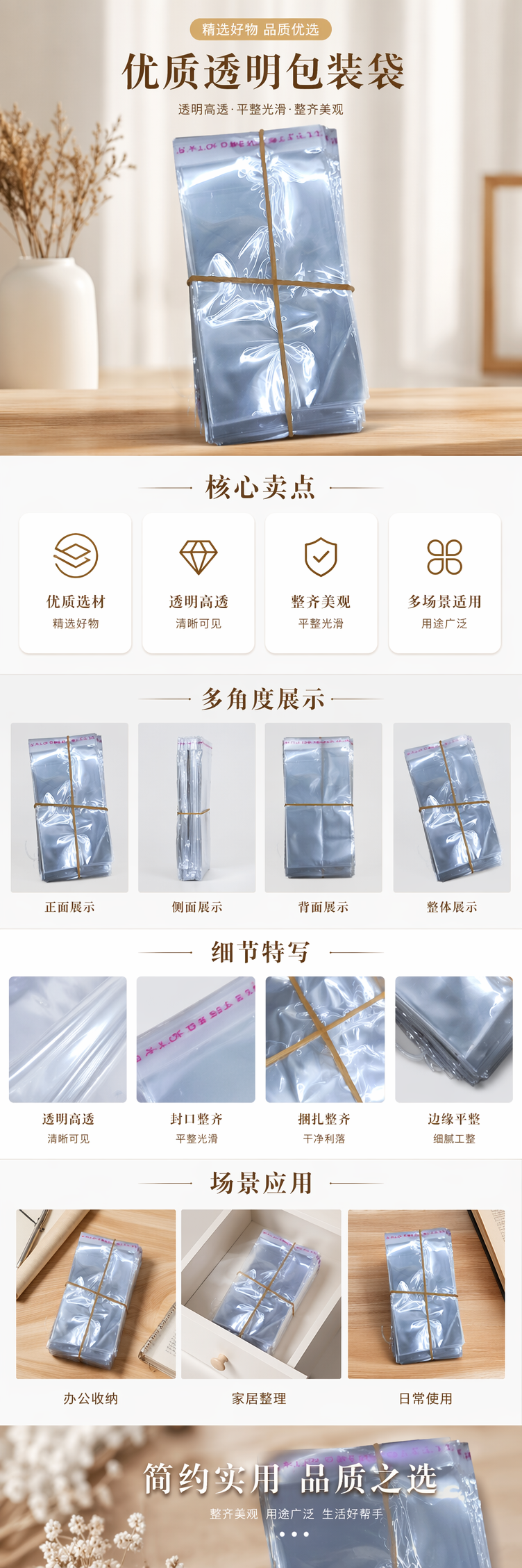 加厚透明塑料袋堆叠装配黄色橡皮筋家用收纳整理 pic 1