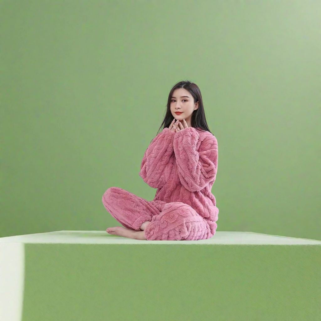 粉色毛绒睡衣套装女秋冬加厚保暖家居服情侣款
