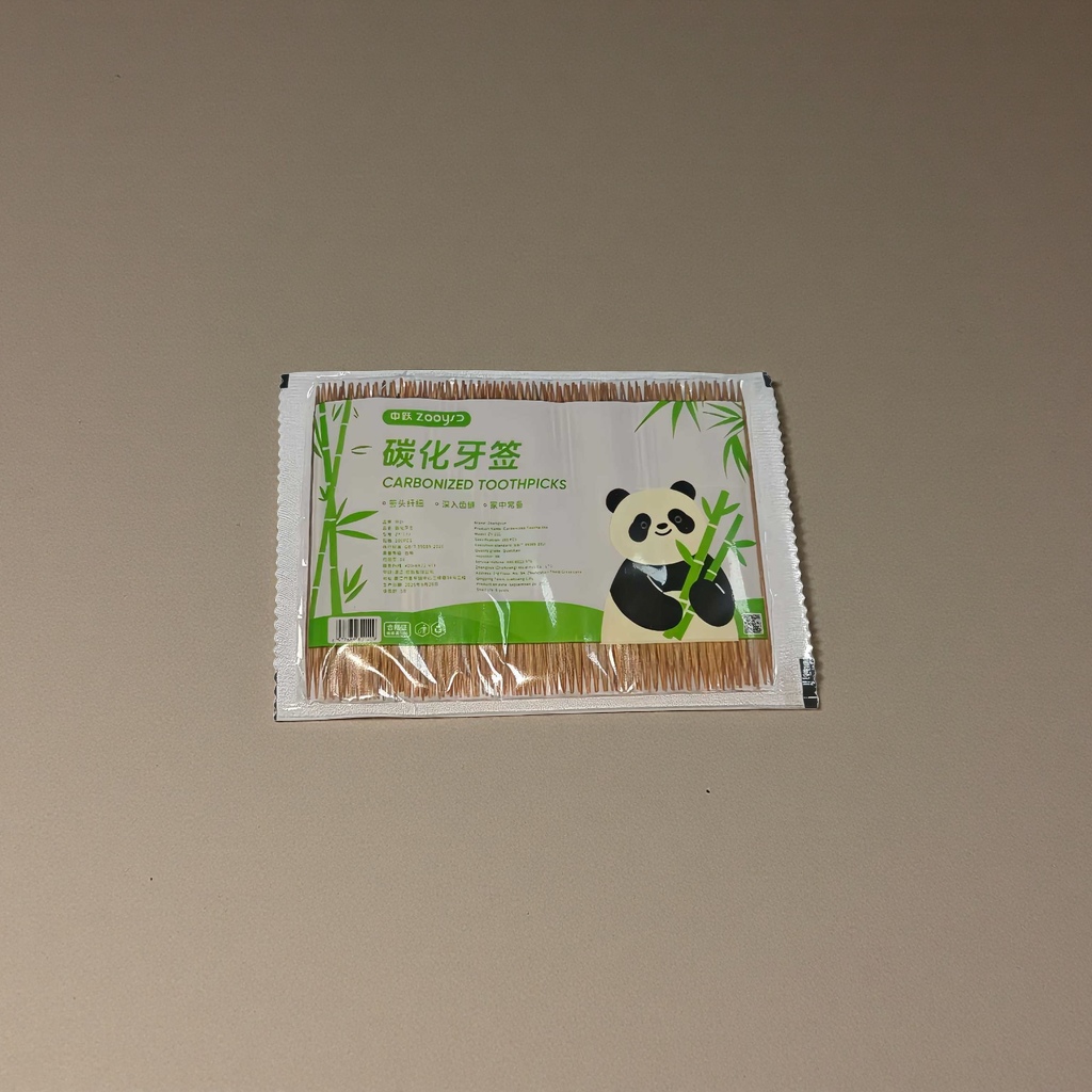 熊猫图案绿色包装牙签竹子装饰透明塑料封口