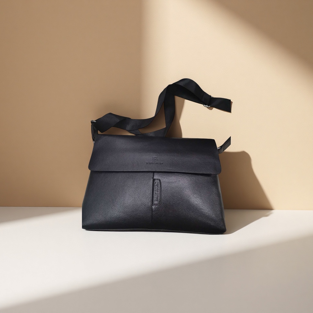 Black leather crossbody bag, a versatile, fashionable and lightweight single-shoulder bag for women's daily commuting details Picture