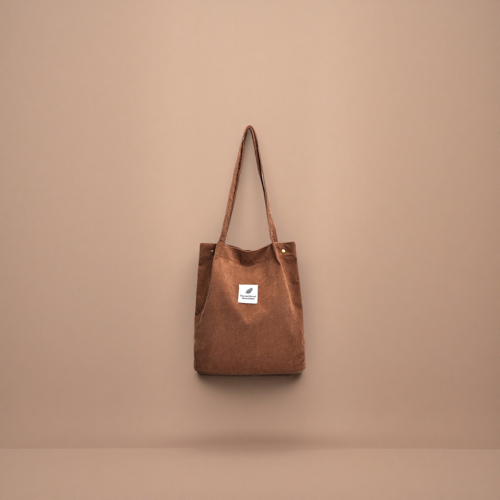 Brown corduroy tote bag, large-capacity commuter hand and shoulder bag for women's casual wear details Picture