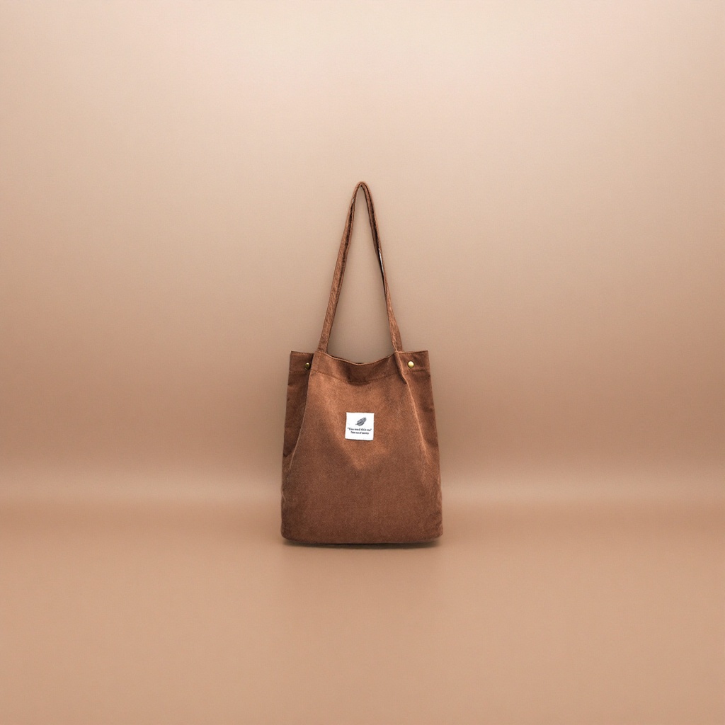 Brown corduroy tote bag, large-capacity commuter hand and shoulder bag for women's casual wear Specification image