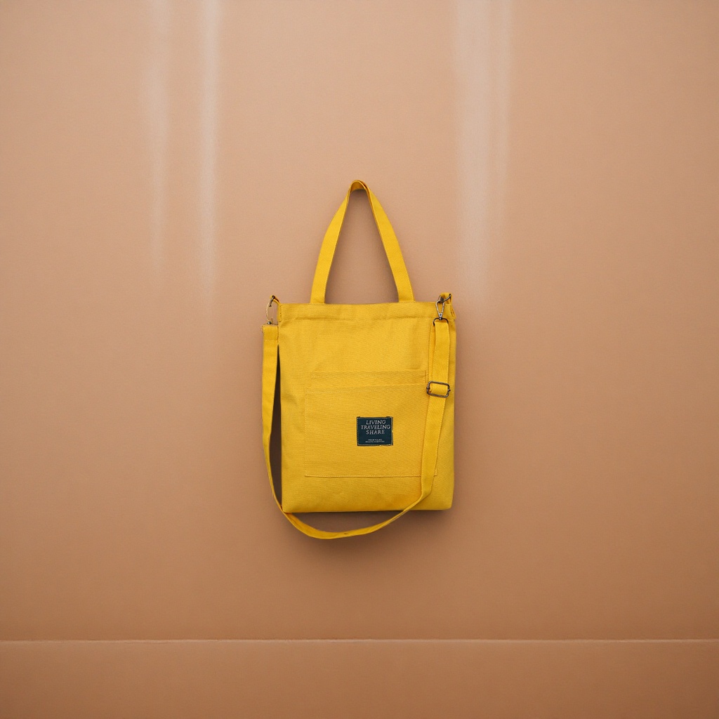 The yellow canvas bag is simple and versatile for commuting, with a shoulder and a large-capacity tote bag details Picture