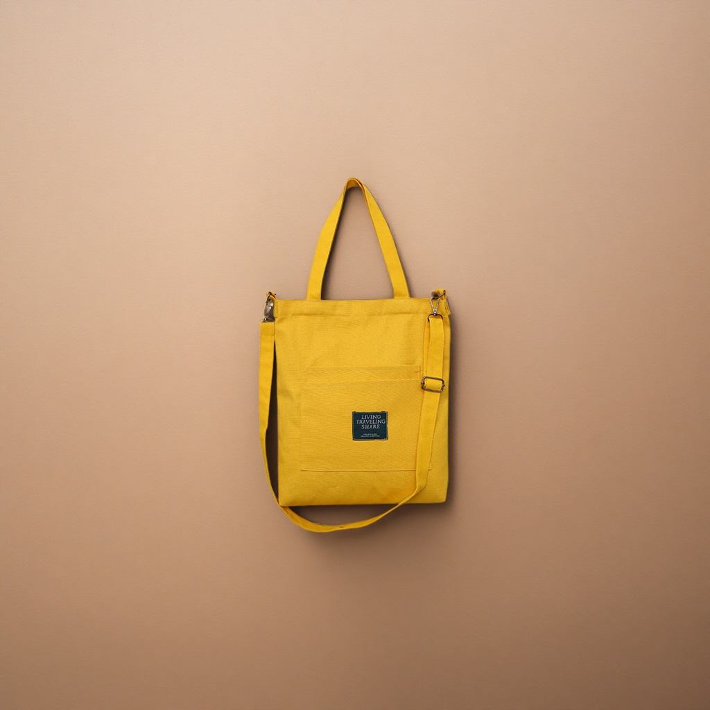 The yellow canvas bag is simple and versatile for commuting, with a shoulder and a large-capacity tote bag Specification image