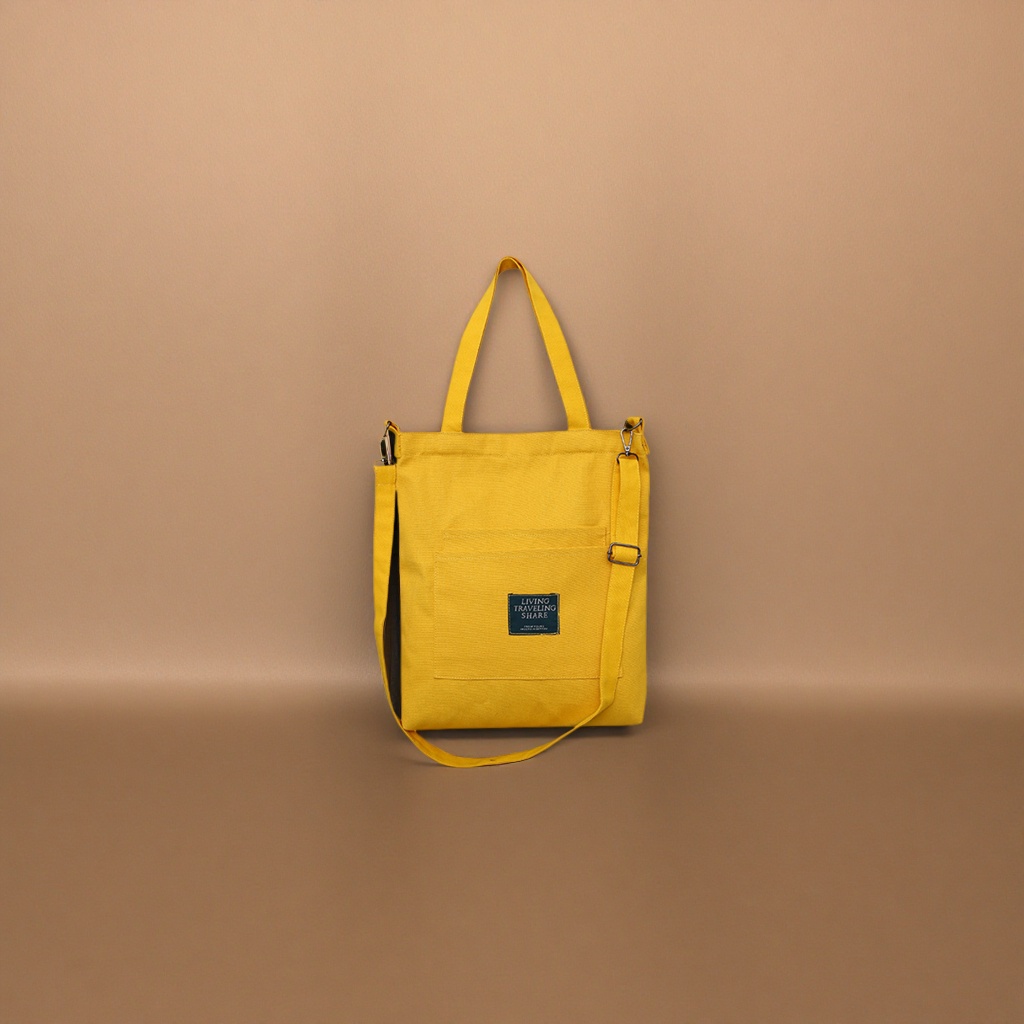 The yellow canvas bag is simple and versatile for commuting, with a shoulder and a large-capacity tote bag Application Scenario
