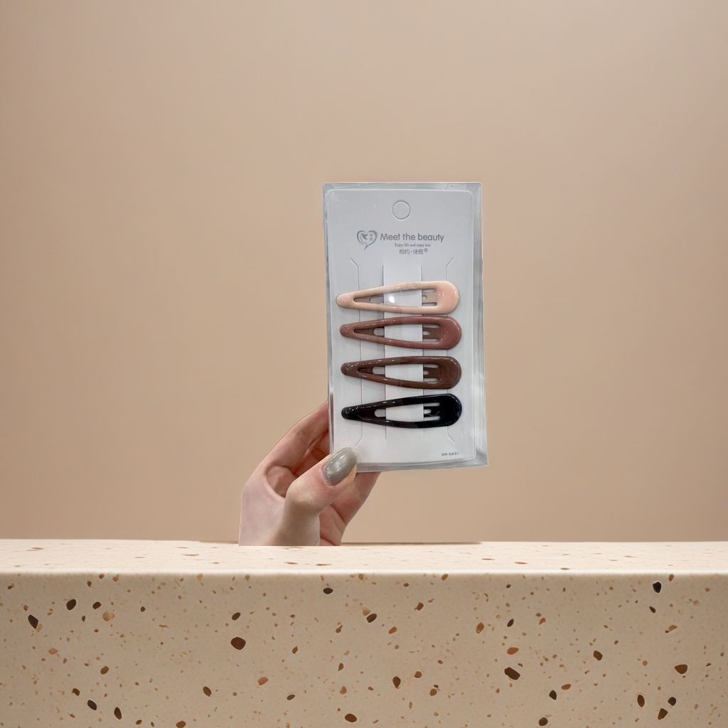 Four gradient color hair clips in transparent packaging, beige brown, dark brown, Meet the beauty details Picture