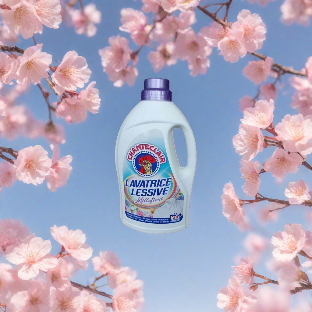 CHANTECLAIR 白色塑料瓶装洗衣液 Millefiori 公鸡标志 Lavatrice Lessive