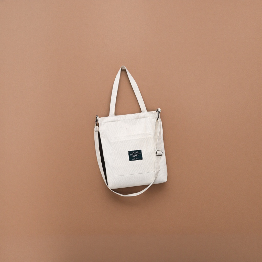Beige canvas tote bag, large-capacity commuter shopping handbag Specification image