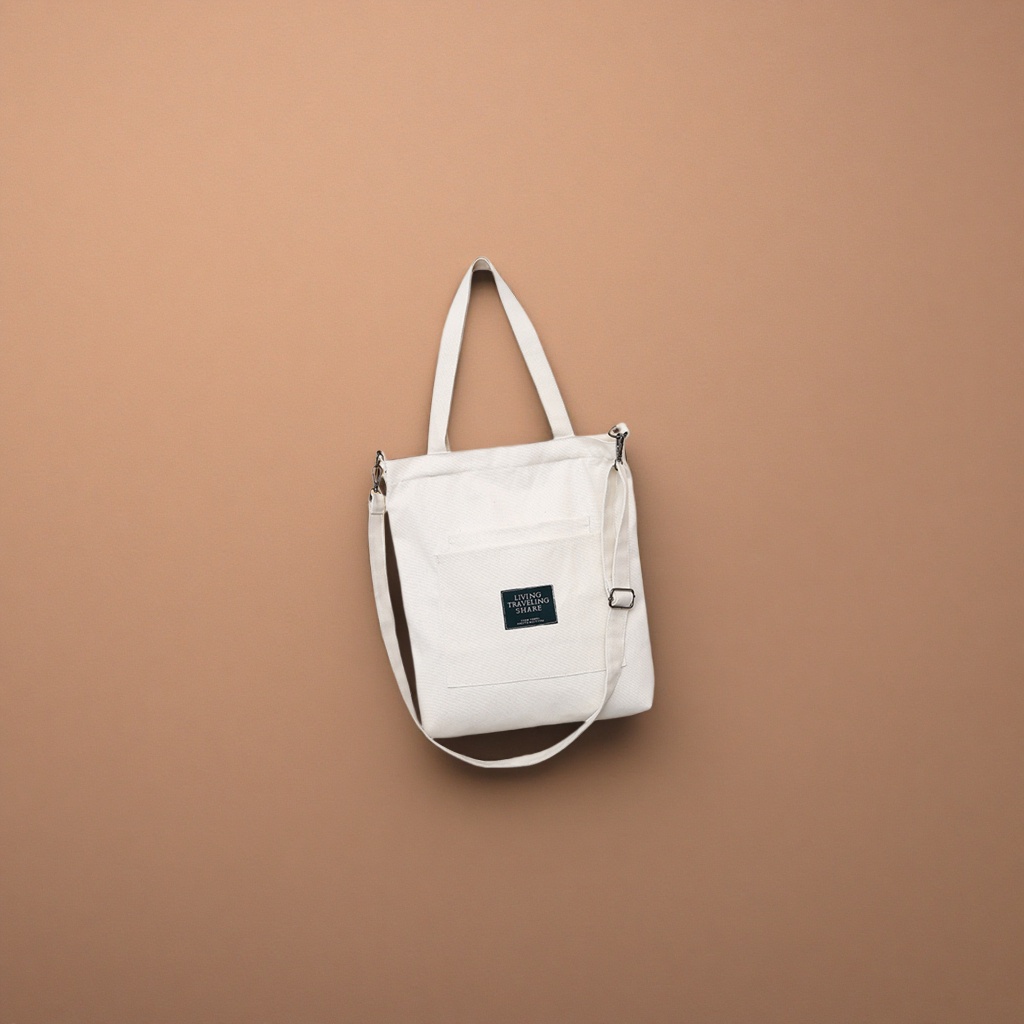 Beige canvas tote bag, large-capacity commuter shopping handbag Application Scenario