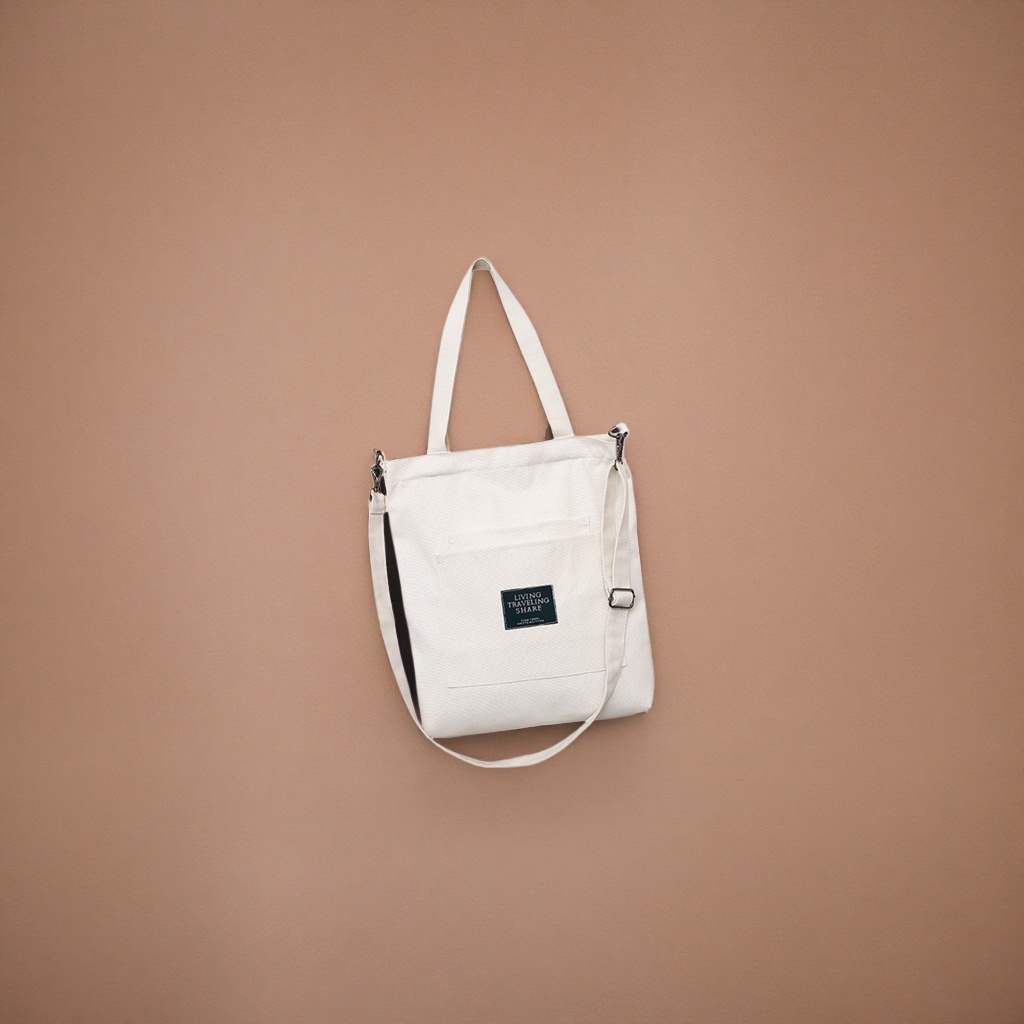 Beige canvas tote bag, large-capacity commuter shopping handbag details Picture