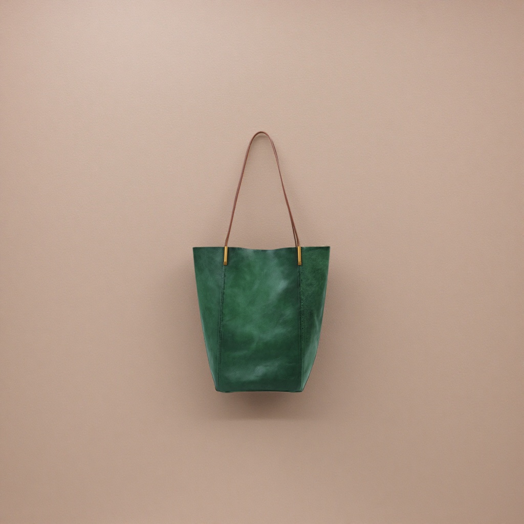 The green tote bag has a large capacity for commuting, is a simple and versatile shoulder bag for women's daily use Specification image