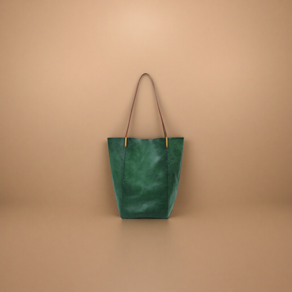 The green tote bag has a large capacity for commuting, is a simple and versatile shoulder bag for women's daily use details Picture