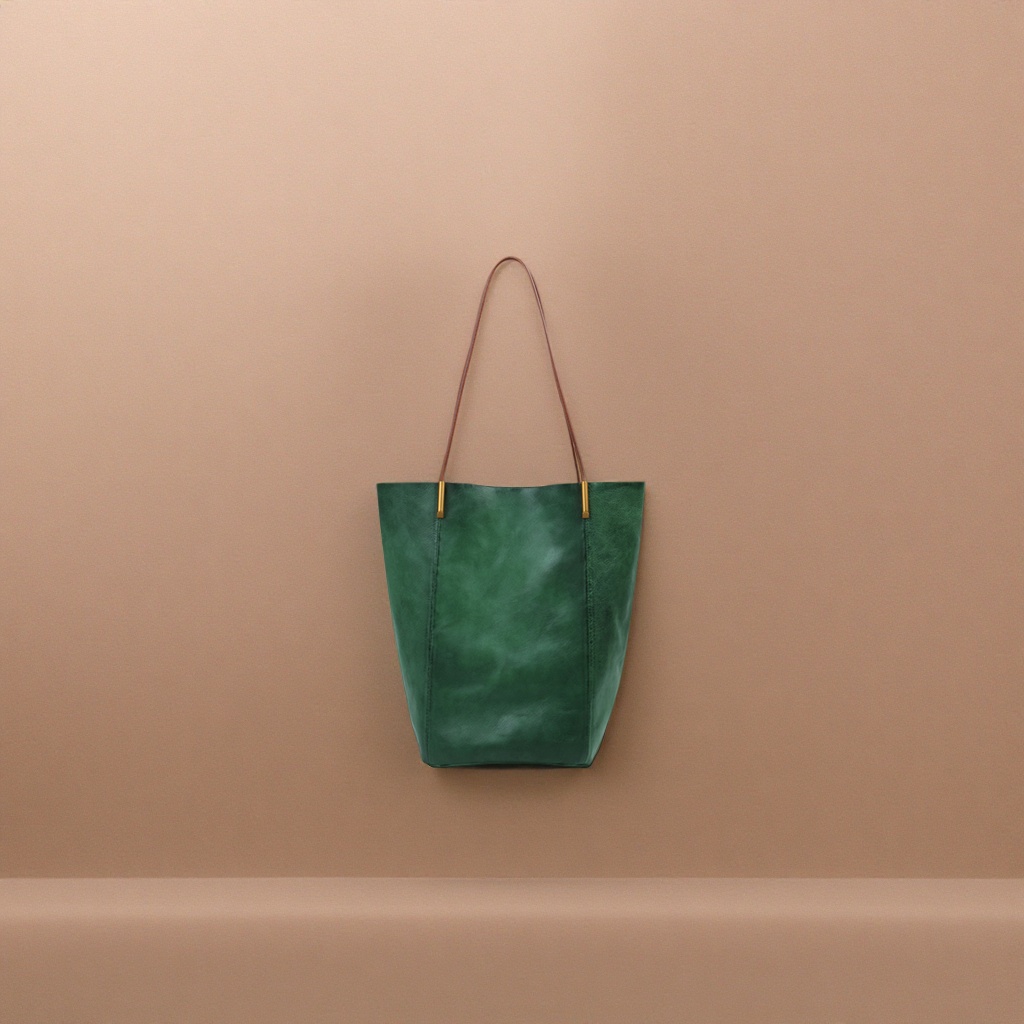The green tote bag has a large capacity for commuting, is a simple and versatile shoulder bag for women's daily use