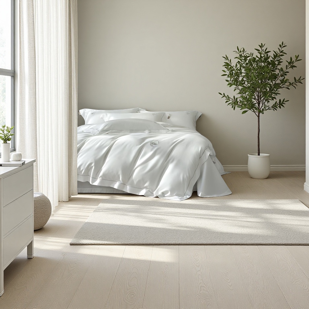 White pure cotton bedding set of four pieces, including duvet cover, pillowcase and bed sheet