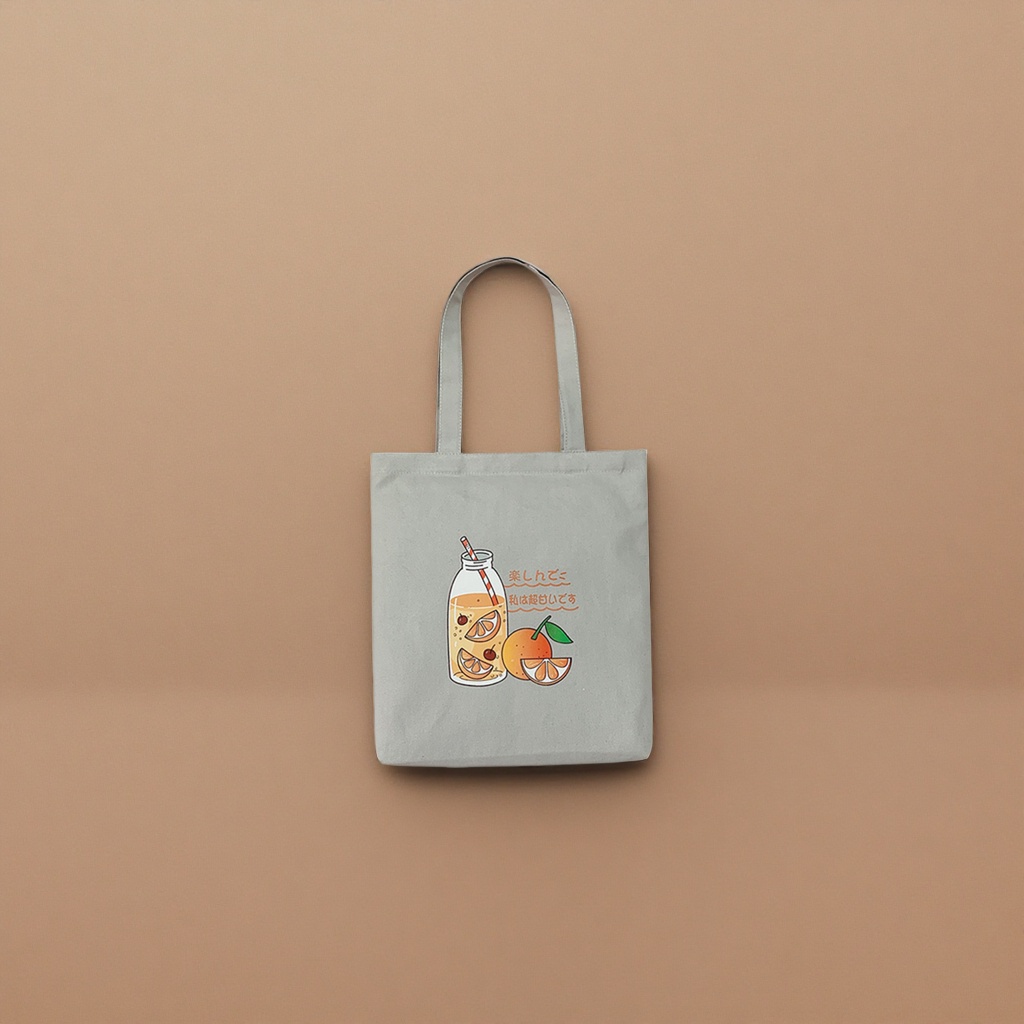 Grey canvas bag, orange juice illustration handbag, fashionable and casual single-shoulder bag Specification image