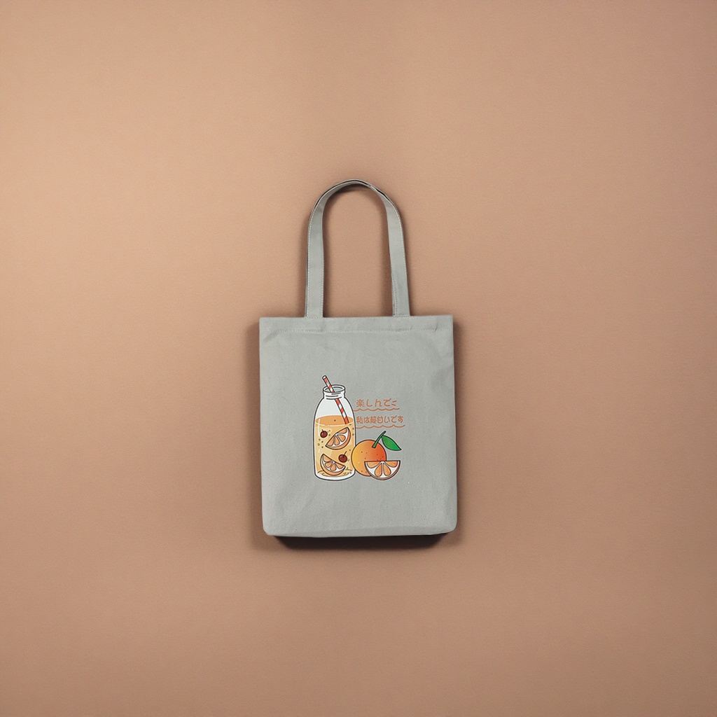 Grey canvas bag, orange juice illustration handbag, fashionable and casual single-shoulder bag Application Scenario