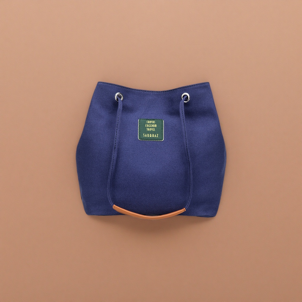 A simple and versatile single-shoulder tote bag with a deep blue canvas Specification image
