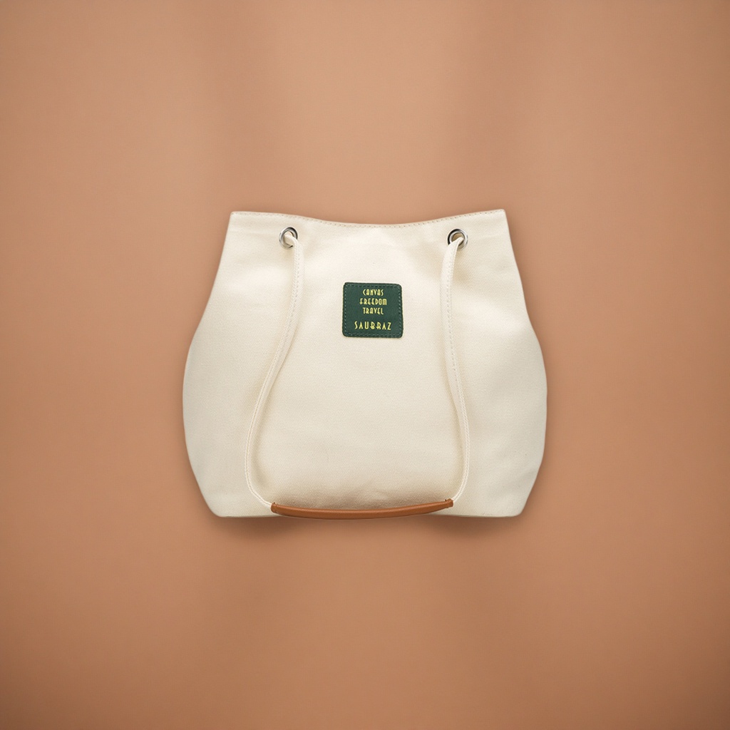 The off-white canvas bag is a simple, versatile, hand-held and shoulder-carrying commuter casual lady's bag details Picture