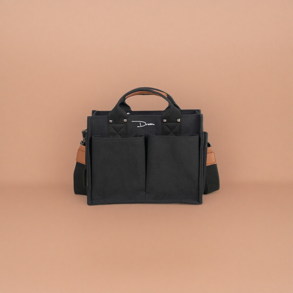 This black canvas bag is simple and versatile, with a large capacity for commuting and casual use. It is a single-shoulder crossbody bag Specification image