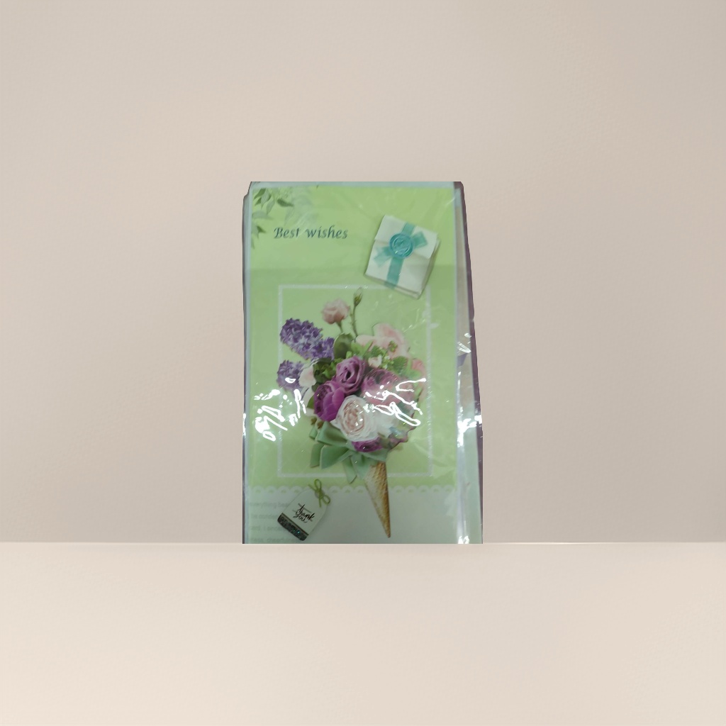 浅绿色背景贺卡+花卉礼盒图案细节图