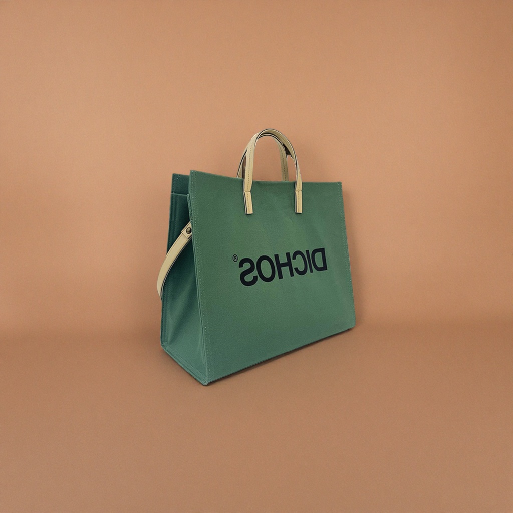 The green canvas bag is a simple and versatile large-capacity commuting shopping handbag details Picture