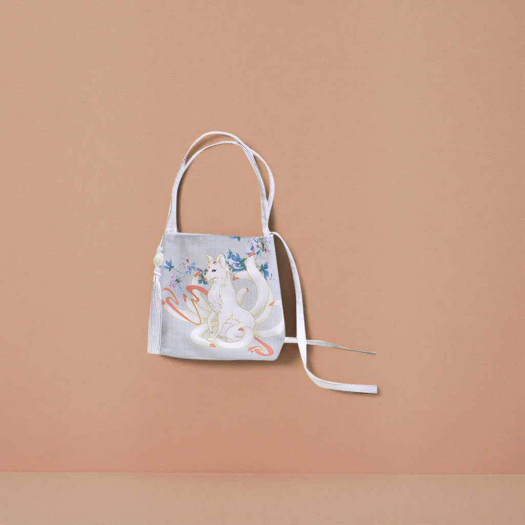 White fox pattern handbag, a fashionable single-shoulder bag for women Specification image