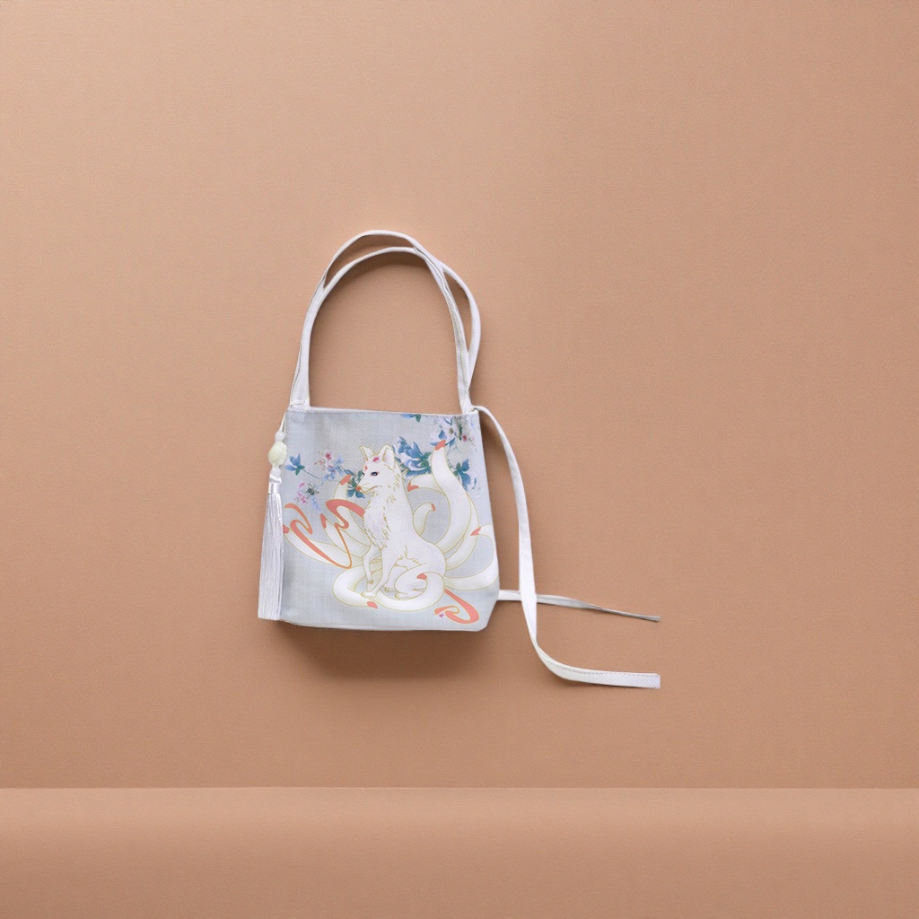 White fox pattern handbag, a fashionable single-shoulder bag for women