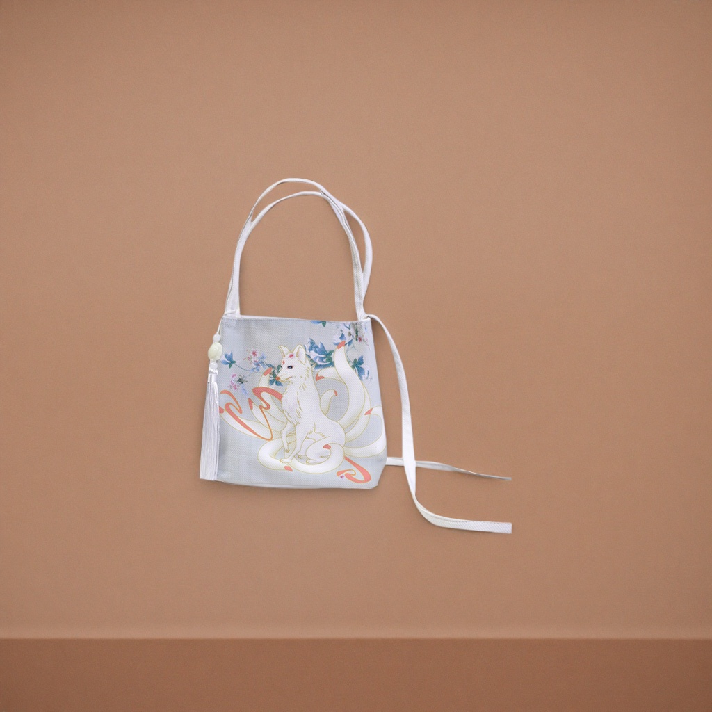 White fox pattern handbag, a fashionable single-shoulder bag for women details Picture