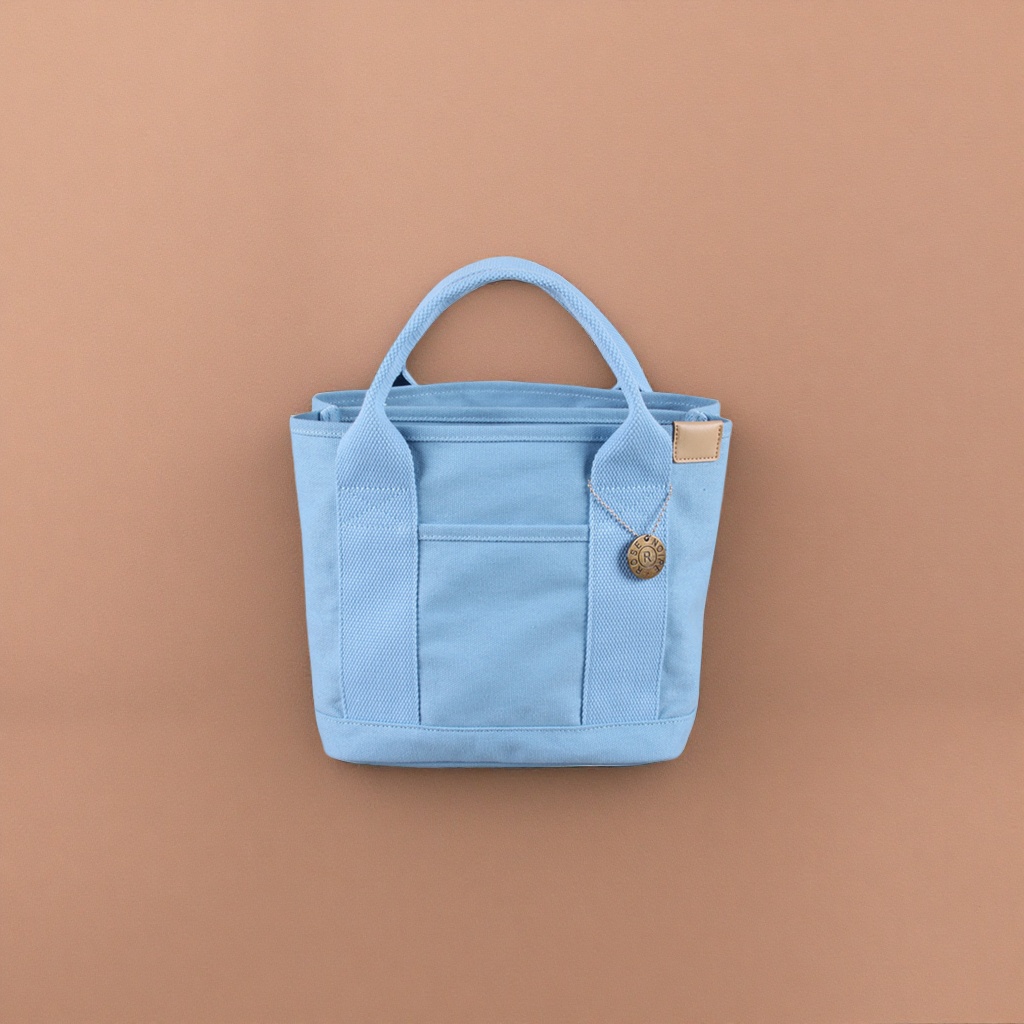 A light blue canvas handbag, a simple and versatile women's single-shoulder tote bag Specification image