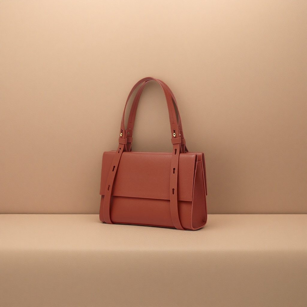 This brown genuine leather handbag is a simple commuting tote bag for women. It has a large capacity, is lightweight and fashionable details Picture