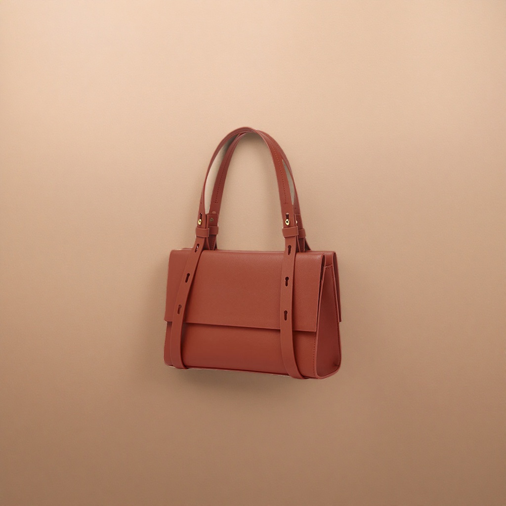 This brown genuine leather handbag is a simple commuting tote bag for women. It has a large capacity, is lightweight and fashionable Specification image