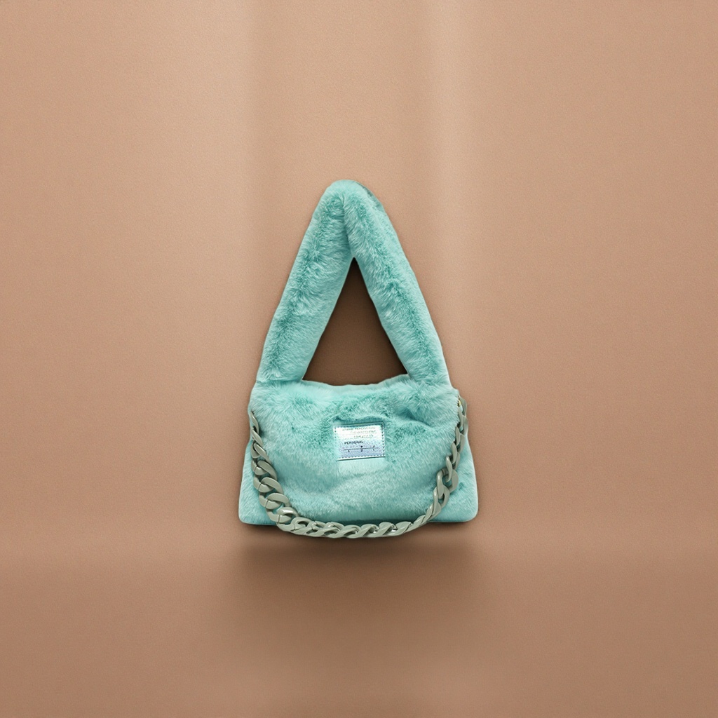 Light green plush handbag, a fashionable and versatile shoulder bag for women details Picture