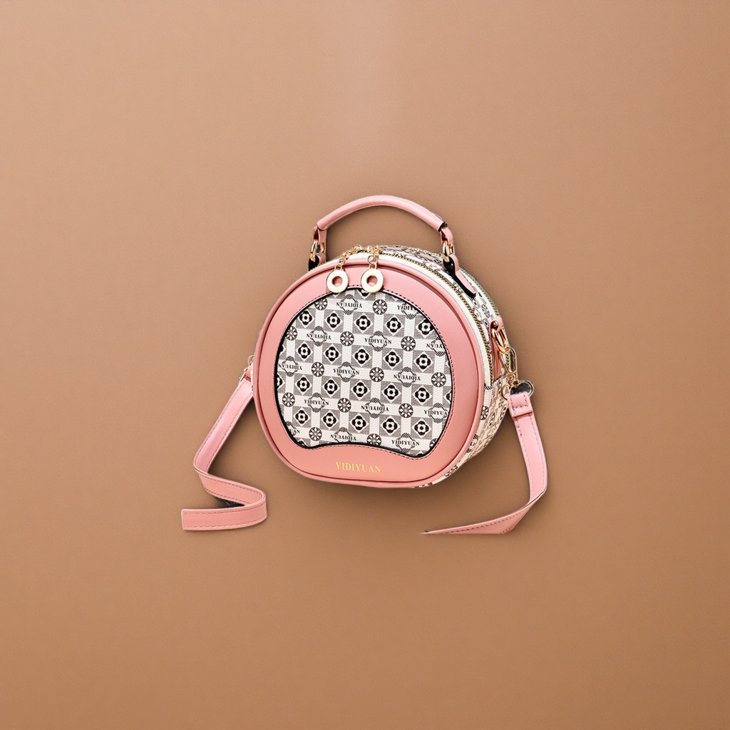 Pink round floral handbag with detachable shoulder strap, a fashionable single-shoulder bag for women Application Scenario