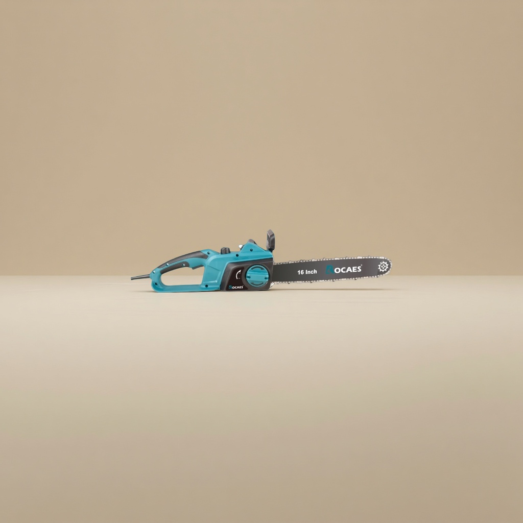 The blue-black electric chain saw is a portable lithium battery chain saw for home use, which is quiet and highly efficient details Picture