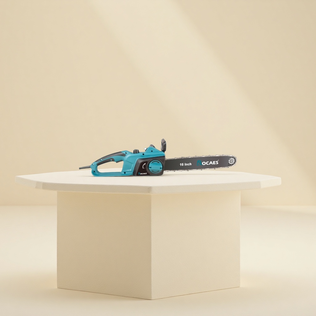 The blue-black electric chain saw is a portable lithium battery chain saw for home use, which is quiet and highly efficient Specification image