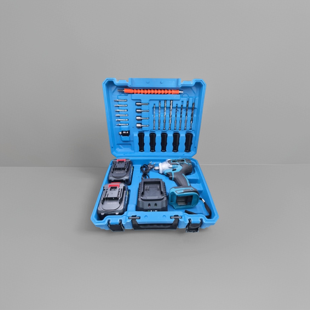 The blue toolbox set includes an electric impact wrench and a full set of accessories Application Scenario