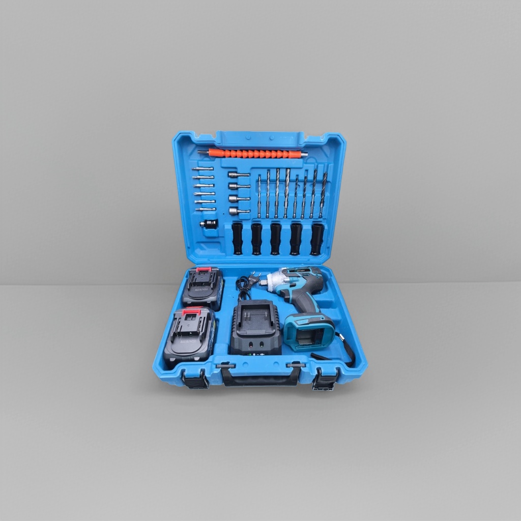 蓝色工具箱套装含电动冲击扳手及全套配件