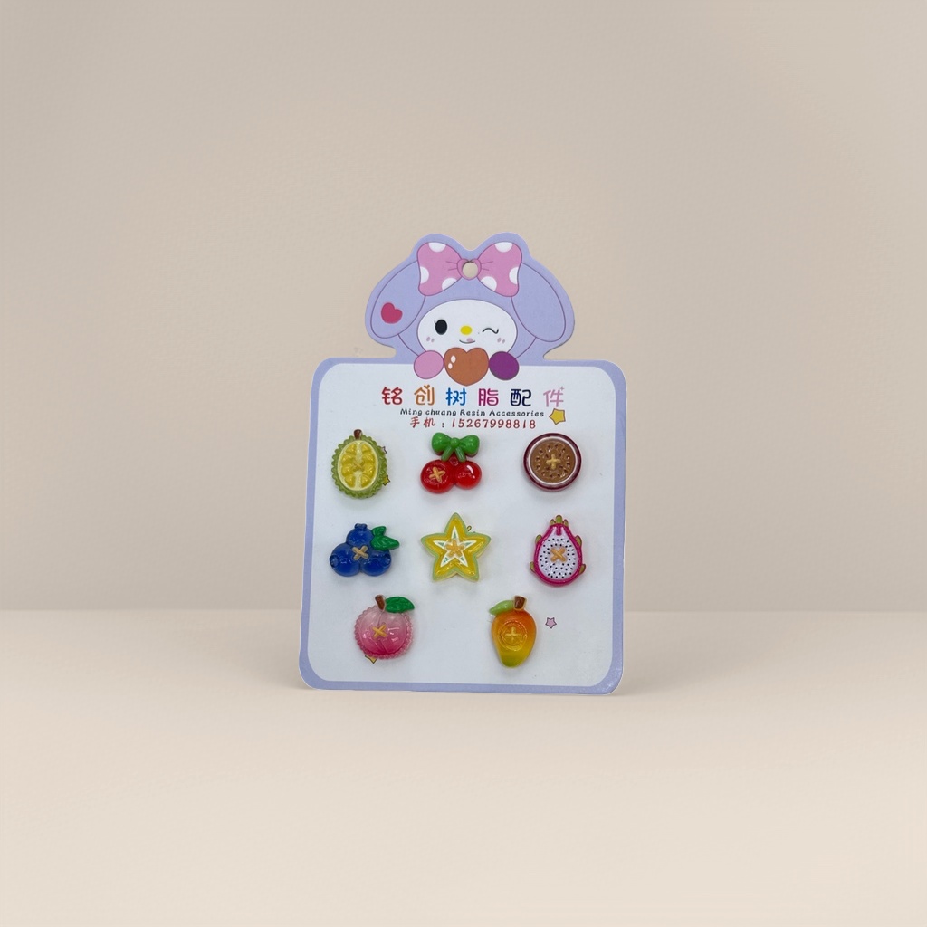 Mingchuang Resin Accessories Colorful fruit-shaped Jewelry Set Durian, Cherry, passion fruit, Blueberry, Star Pitaya, peach, Mango, purple rabbit Card diy accessories details Picture