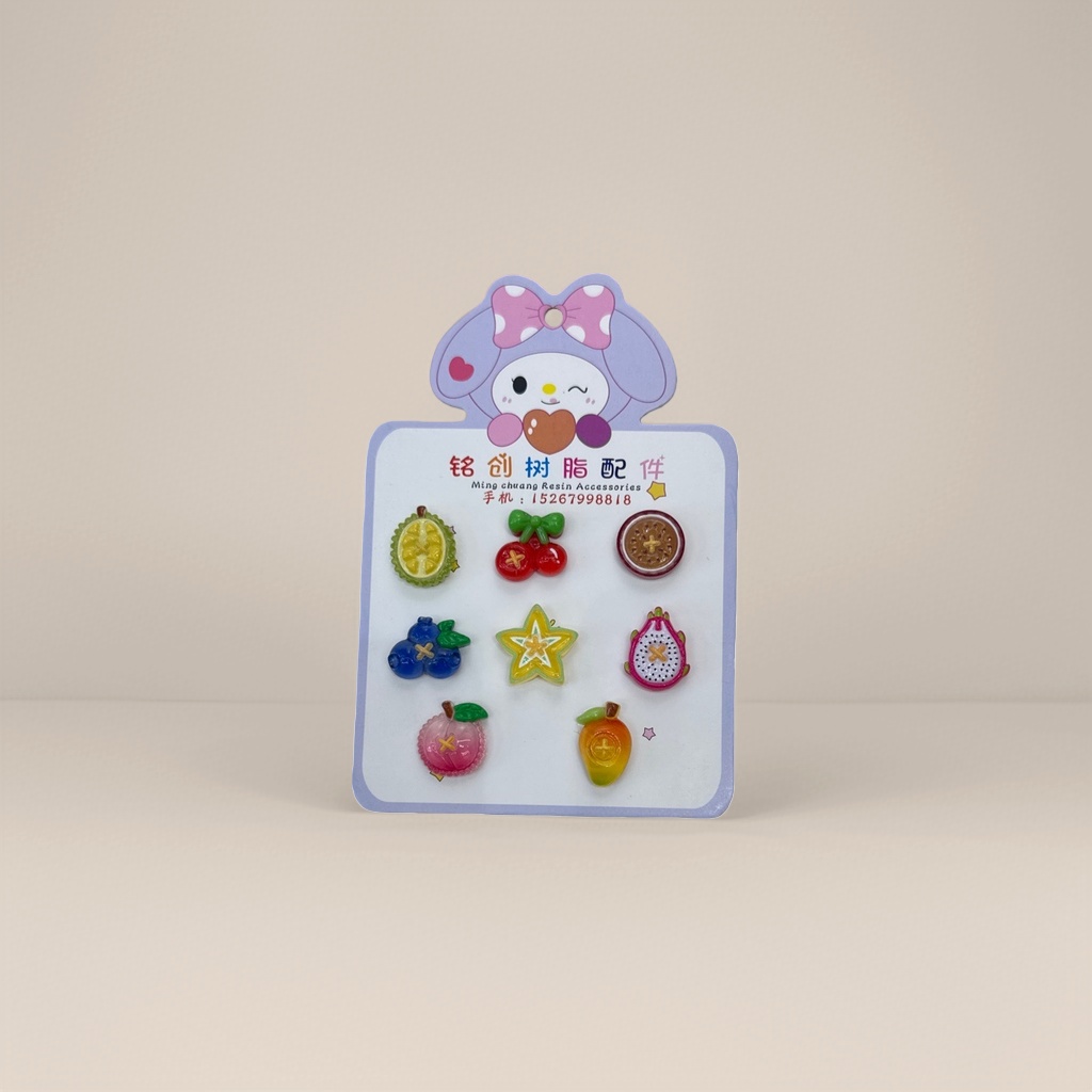 Mingchuang Resin Accessories Colorful fruit-shaped Jewelry Set Durian, Cherry, passion fruit, Blueberry, Star Pitaya, peach, Mango, purple rabbit Card diy accessories