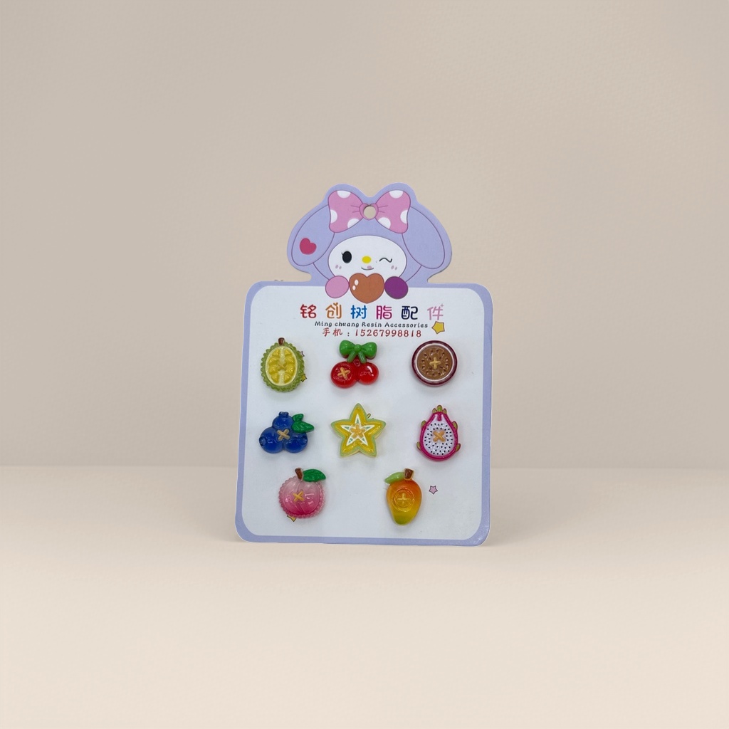Mingchuang Resin Accessories Colorful fruit-shaped Jewelry Set Durian, Cherry, passion fruit, Blueberry, Star Pitaya, peach, Mango, purple rabbit Card diy accessories Specification image