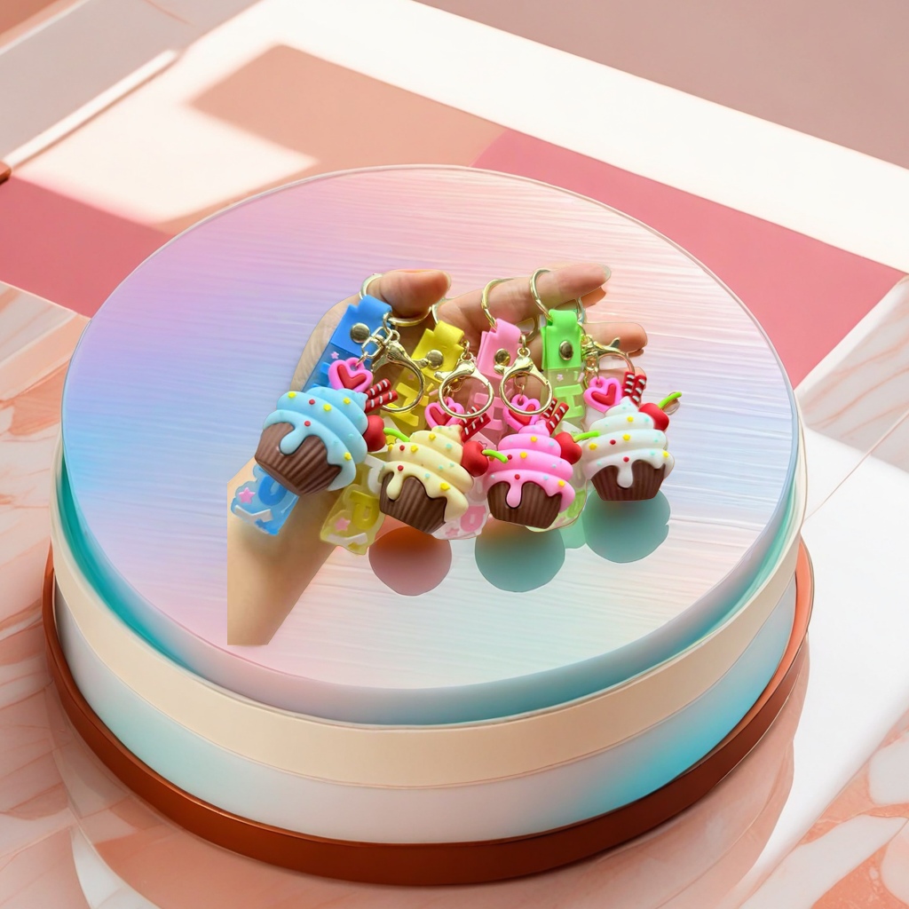 Colorful dessert cake-shaped keychains, cute and fun pendants, girls' gifts details Picture
